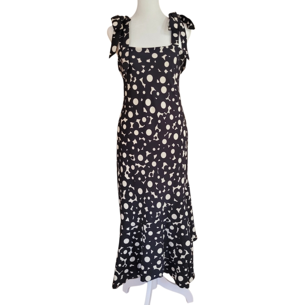 *NWT* Anthropologie HUTCH Flounced Shoulder-Tie Midi Dress Black/White Size S - Picture 7 of 15